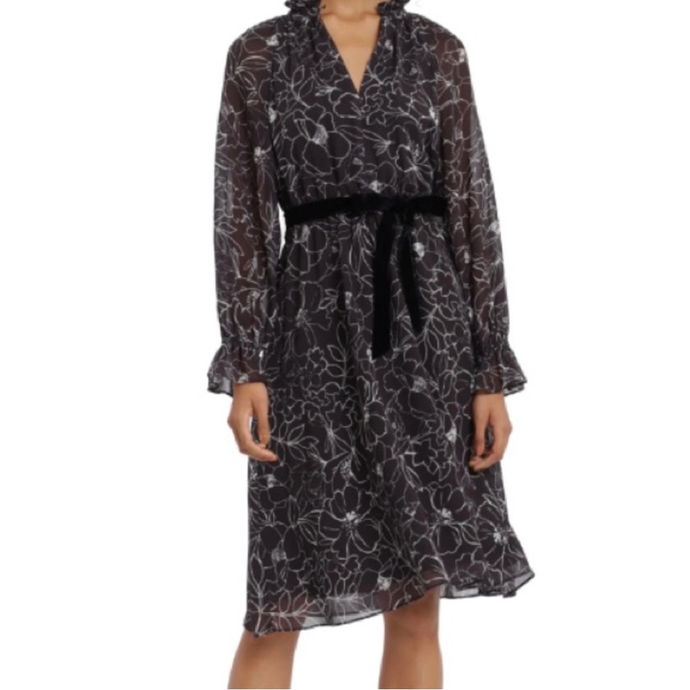 NWOT Long Sleeve Printed Chiffon Floral Dress Sz 6